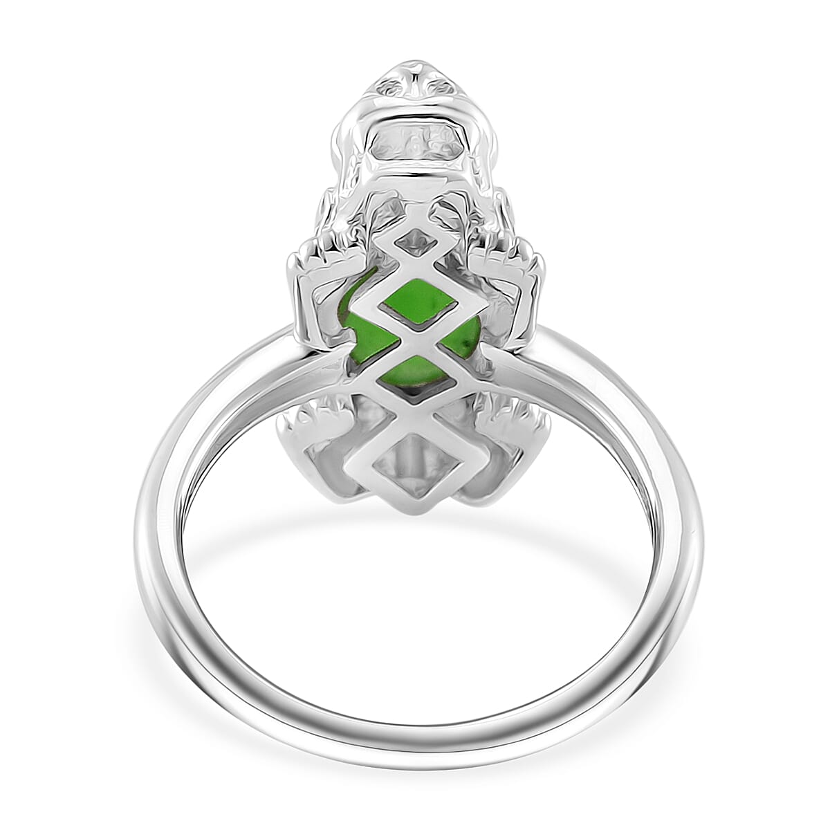 Green Jade (D) 3.30 ctw Pixiu Ring (Size 5.0) and Pendant without Chain in Rhodium Over Sterling Silver