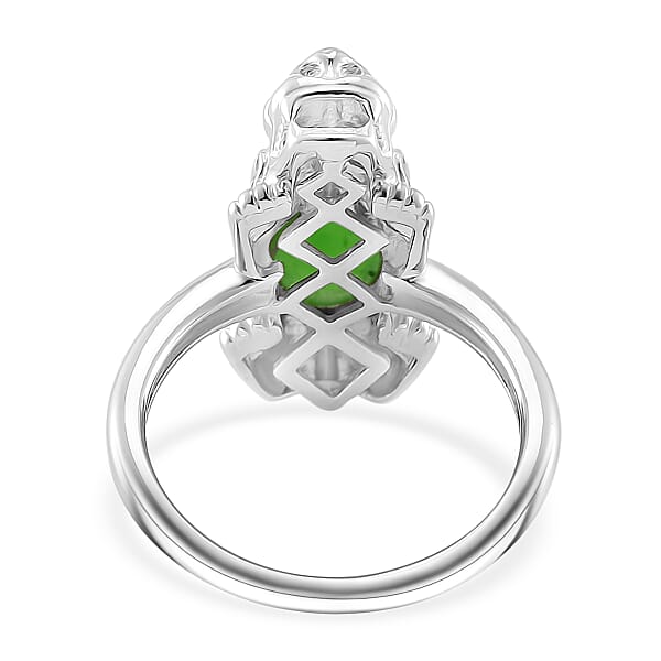 Green Jade (D) 3.30 ctw Pixiu Ring (Size 5.0) and Pendant without Chain in Rhodium Over Sterling Silver
