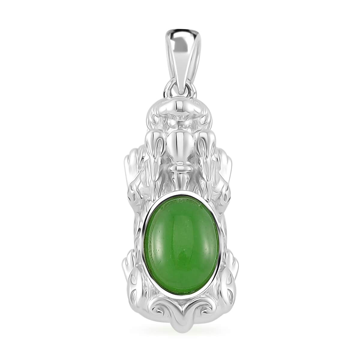 Green Jade (D) 3.30 ctw Pixiu Ring (Size 5.0) and Pendant in Rhodium Over Sterling Silver image number 5