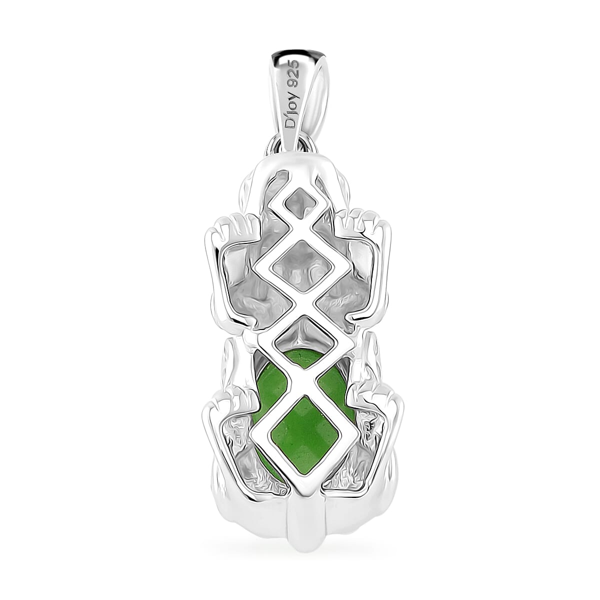 Green Jade (D) 3.30 ctw Pixiu Ring (Size 5.0) and Pendant without Chain in Rhodium Over Sterling Silver