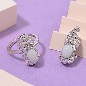 Natural Jade 3.30 ctw Pixiu Ring (Size 7.0) and Pendant without Chain in Rhodium Over Sterling Silver