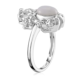Natural Jade 3.30 ctw Pixiu Ring (Size 7.0) and Pendant without Chain in Rhodium Over Sterling Silver