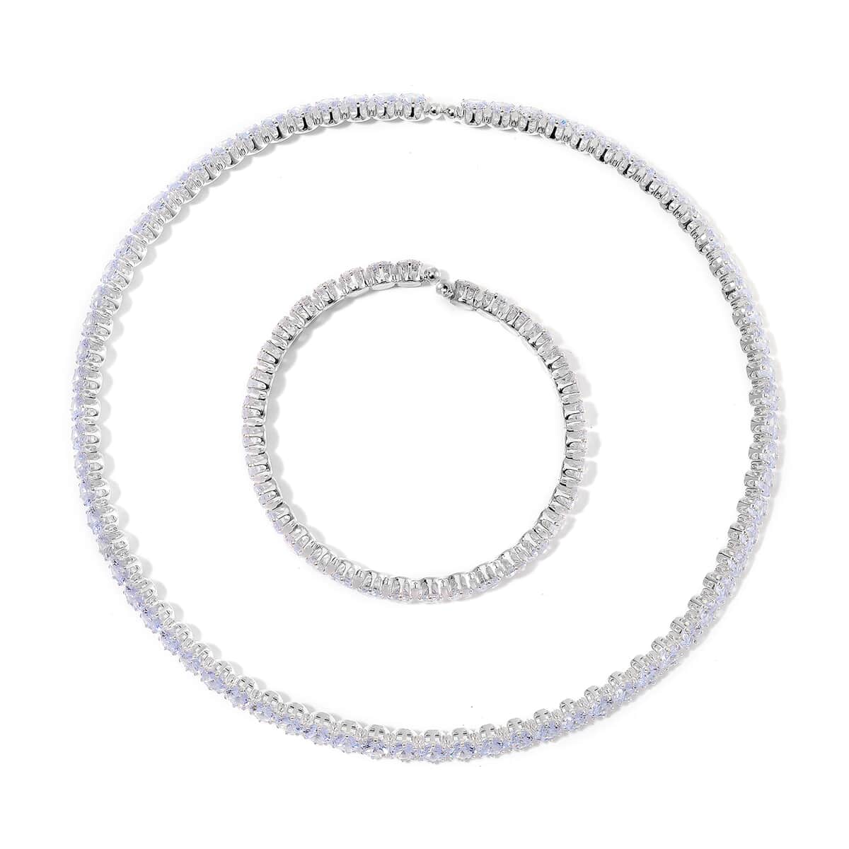 Simulated Diamond 130.00 ctw Necklace (16.50 Inches) and Stretch Bracelet in Silvertone image number 0