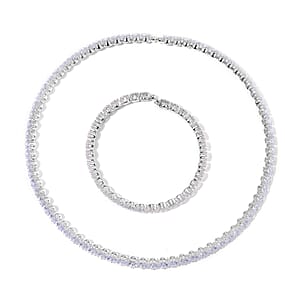 Simulated Diamond 130.00 ctw Necklace (16.50 Inches) and Stretch Bracelet in Silvertone