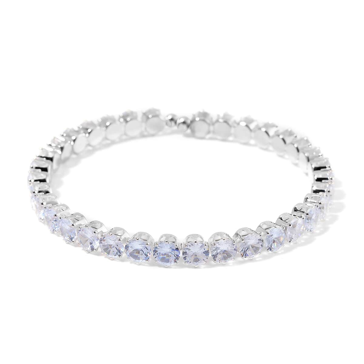 Simulated Diamond 130.00 ctw Necklace (16.50 Inches) and Stretch Bracelet in Silvertone image number 5