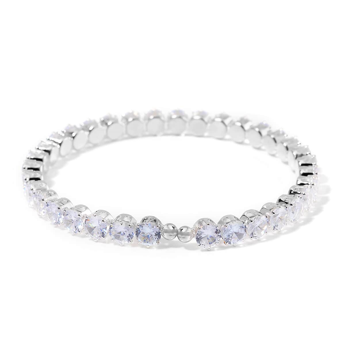 Simulated Diamond 130.00 ctw Necklace (16.50 Inches) and Stretch Bracelet in Silvertone image number 6