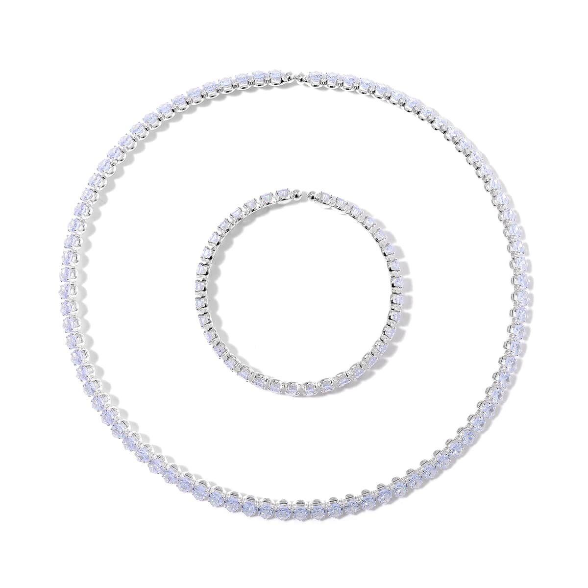 Simulated Diamond 130.00 ctw Choker Necklace (17 Inches) and Stretch Bracelet in Silvertone image number 0