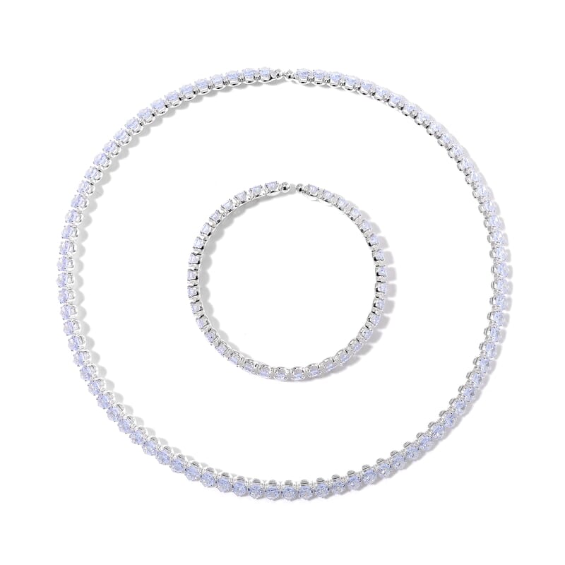 Simulated Diamond 130.00 ctw Choker Necklace (17 Inches) and Stretch Bracelet in Silvertone
