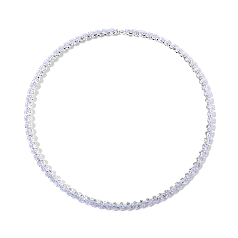 Simulated Diamond 130.00 ctw Choker Necklace (17 Inches) and Stretch Bracelet in Silvertone
