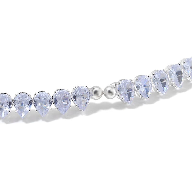 Simulated Diamond 130.00 ctw Choker Necklace (17 Inches) and Stretch Bracelet in Silvertone