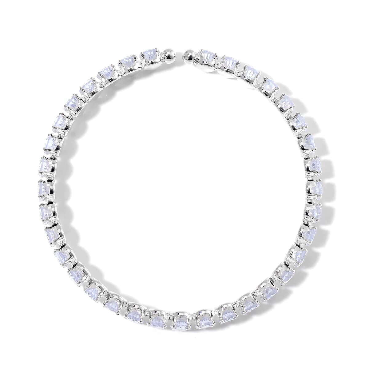 Simulated Diamond 130.00 ctw Choker Necklace (17 Inches) and Stretch Bracelet in Silvertone image number 5