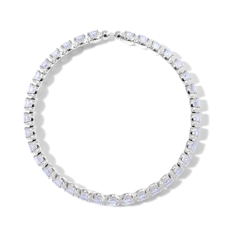 Simulated Diamond 130.00 ctw Choker Necklace (17 Inches) and Stretch Bracelet in Silvertone