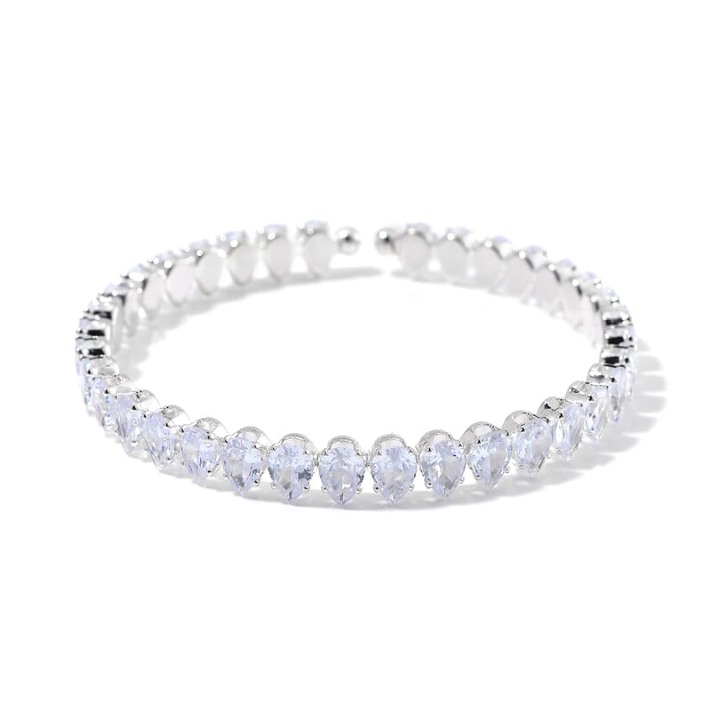 Simulated Diamond 130.00 ctw Choker Necklace (17 Inches) and Stretch Bracelet in Silvertone