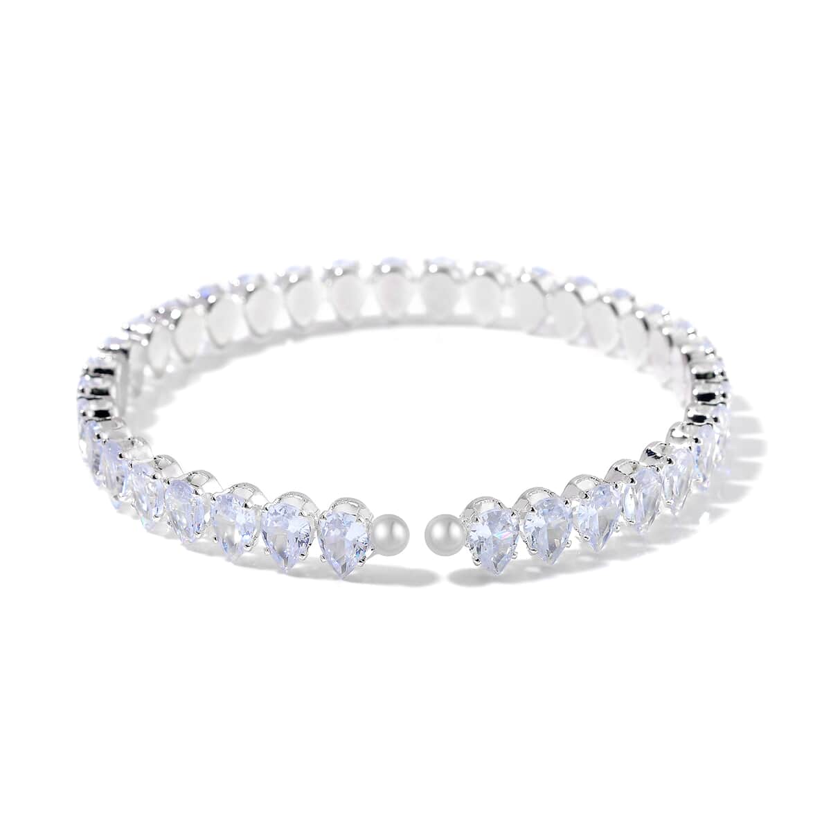 Simulated Diamond 130.00 ctw Choker Necklace (17 Inches) and Stretch Bracelet in Silvertone image number 7