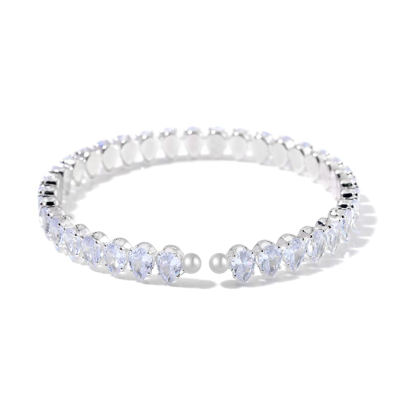 Simulated Diamond 130.00 ctw Choker Necklace (17 Inches) and Stretch Bracelet in Silvertone