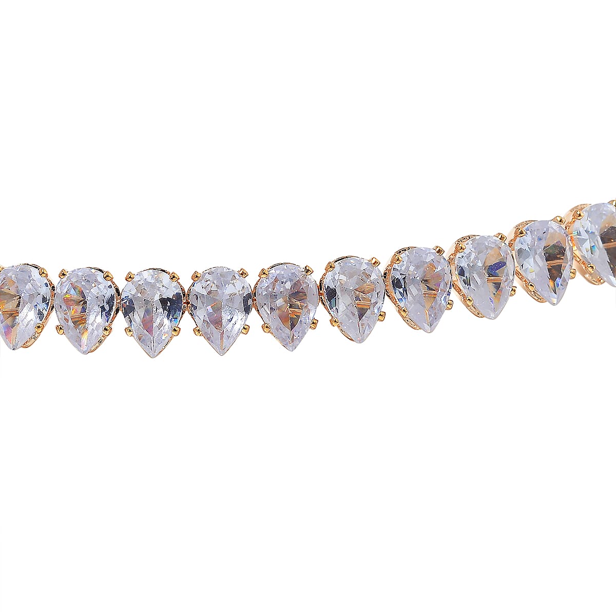 Simulated Diamond 130.00 ctw Choker Necklace (17 Inches) and Stretch Bracelet in Goldtone image number 3