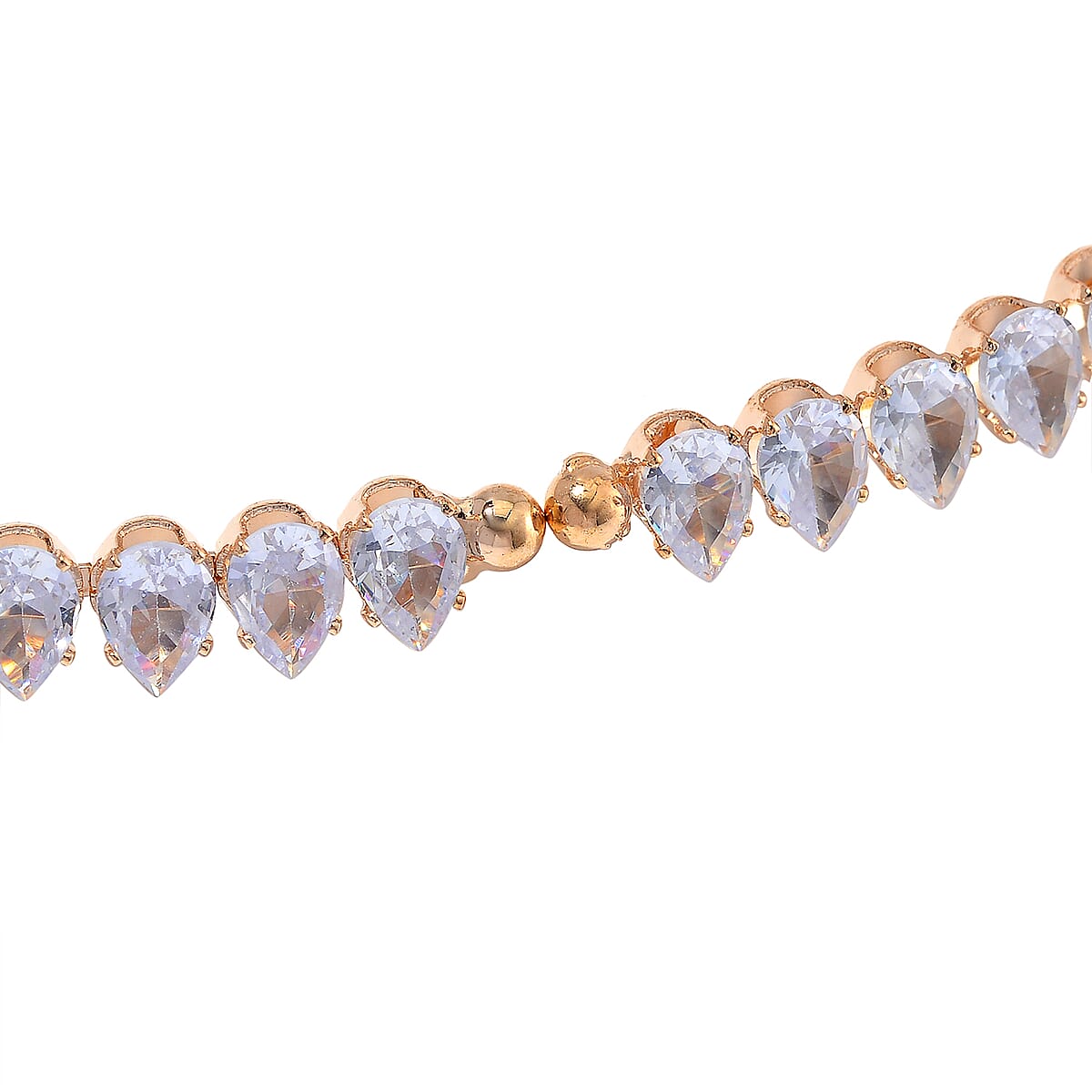 Simulated Diamond 130.00 ctw Choker Necklace (17 Inches) and Stretch Bracelet in Goldtone image number 4