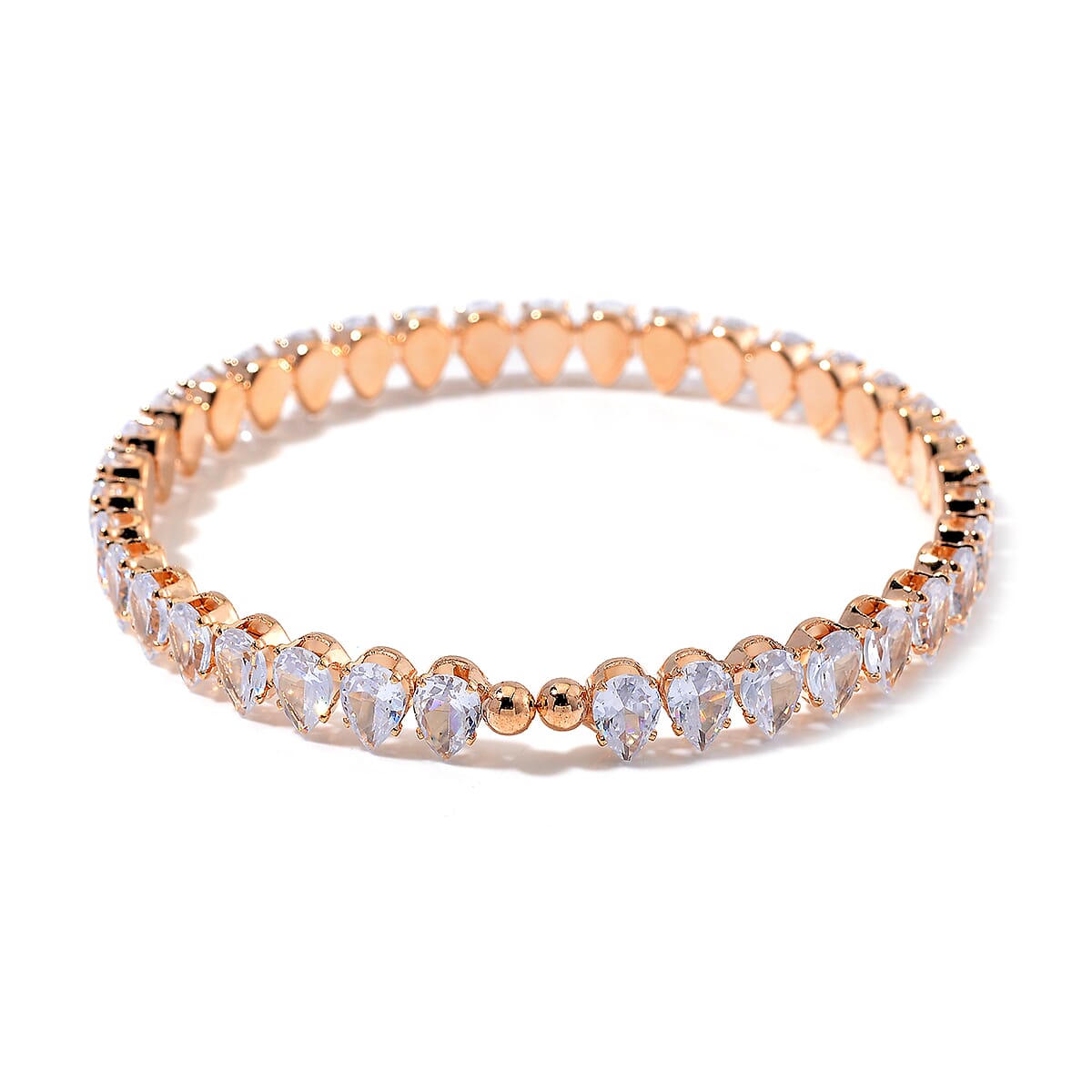 Simulated Diamond 130.00 ctw Choker Necklace (17 Inches) and Stretch Bracelet in Goldtone image number 6