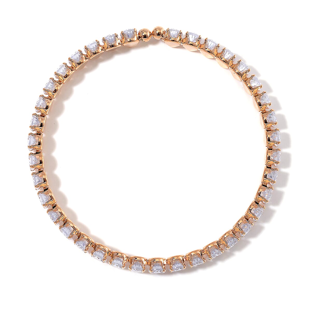 Simulated Diamond 130.00 ctw Choker Necklace (17 Inches) and Stretch Bracelet in Goldtone image number 7