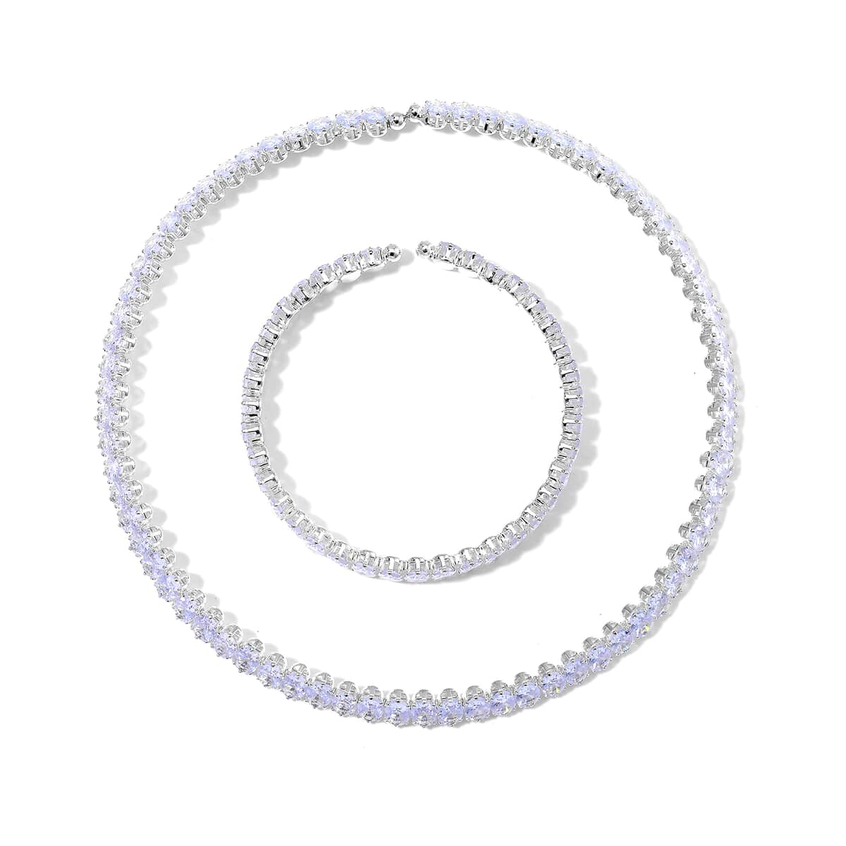 Simulated Diamond 130.00 ctw Choker Necklace (17 Inches) and Stretch Bracelet in Silvertone image number 0