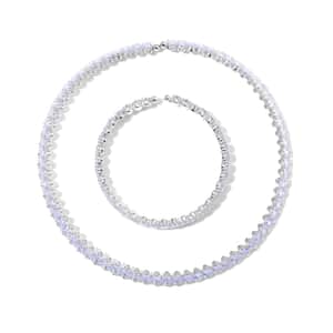 Simulated Diamond 130.00 ctw Choker Necklace (17 Inches) and Stretch Bracelet in Silvertone