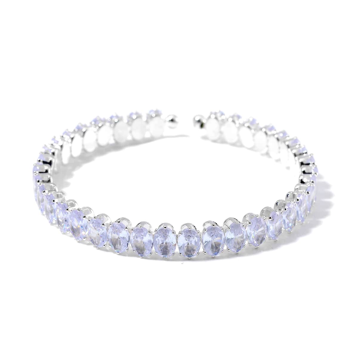 Simulated Diamond 130.00 ctw Choker Necklace (17 Inches) and Stretch Bracelet in Silvertone image number 5