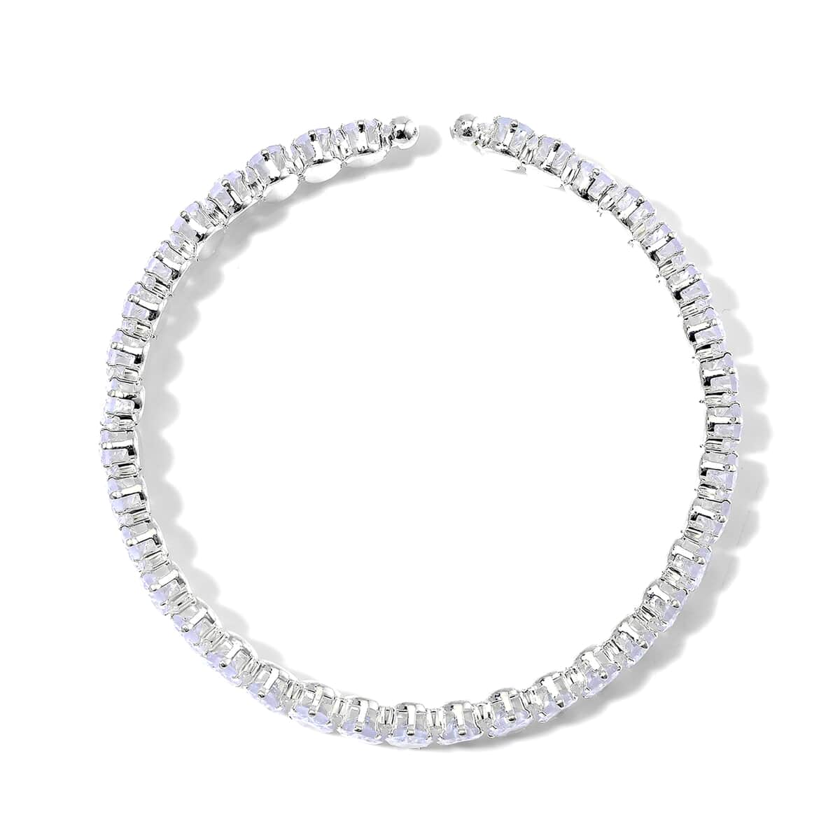 Simulated Diamond 130.00 ctw Choker Necklace (17 Inches) and Stretch Bracelet in Silvertone image number 7