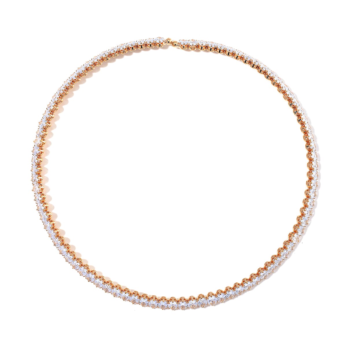 Simulated Diamond Choker Necklace (17 Inches) and Stretch Bracelet in Goldtone 130.00 ctw image number 2