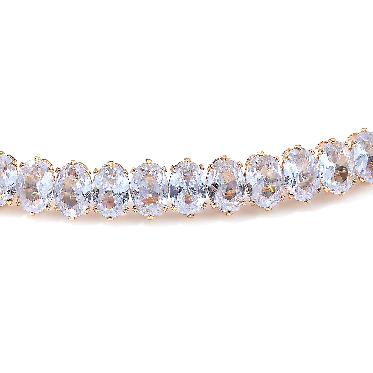 Simulated Diamond Choker Necklace (17 Inches) and Stretch Bracelet in Goldtone 130.00 ctw image number 3