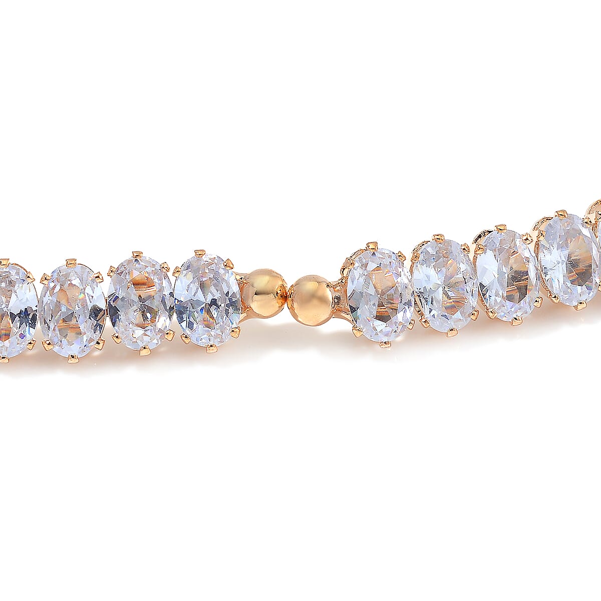 Simulated Diamond Choker Necklace (17 Inches) and Stretch Bracelet in Goldtone 130.00 ctw image number 4