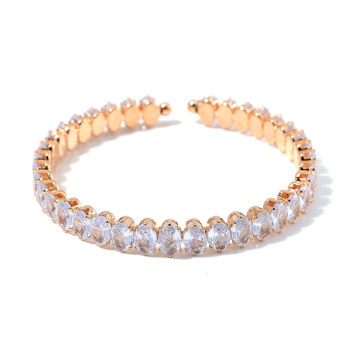 Simulated Diamond Choker Necklace (17 Inches) and Stretch Bracelet in Goldtone 130.00 ctw image number 5
