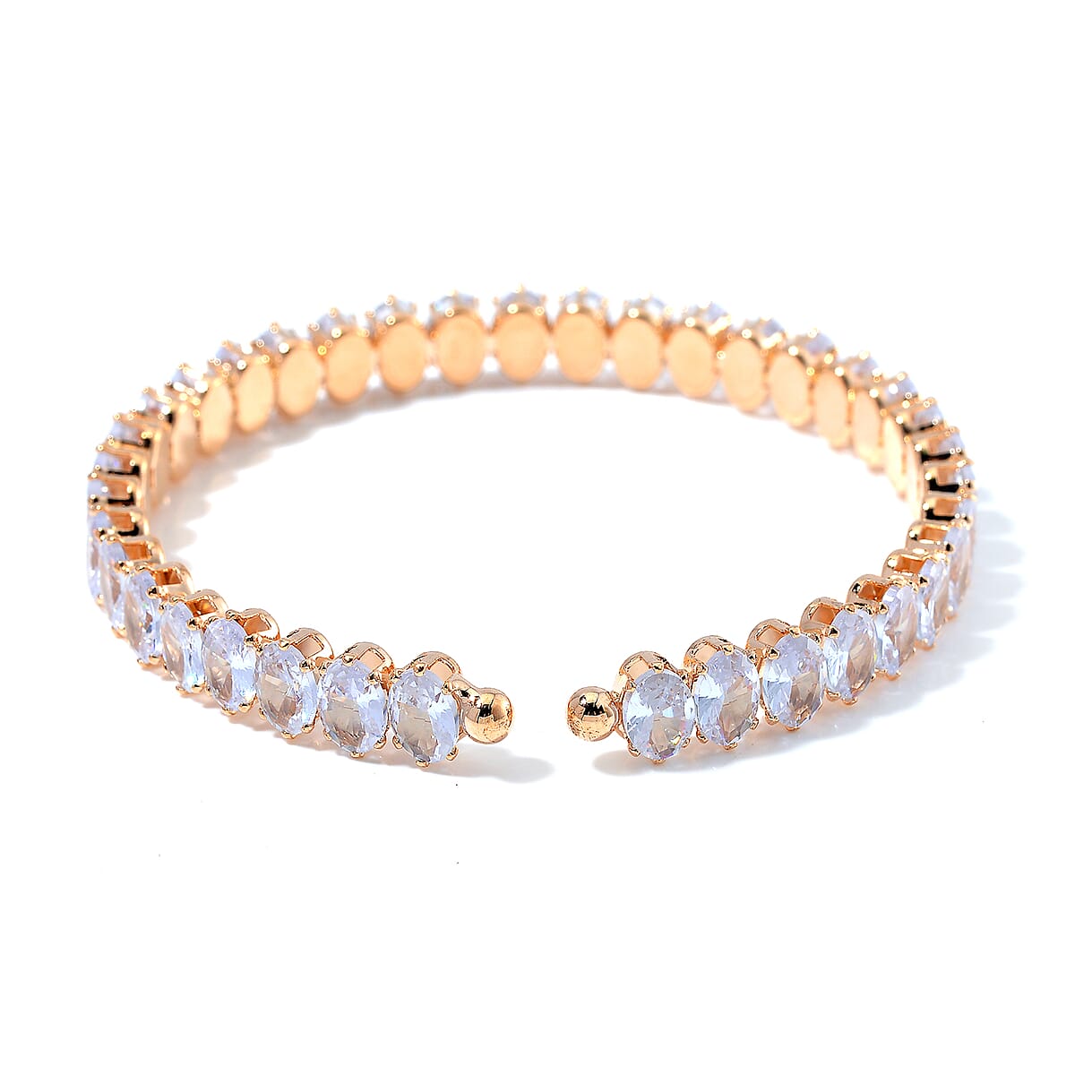 Simulated Diamond Choker Necklace (17 Inches) and Stretch Bracelet in Goldtone 130.00 ctw image number 6