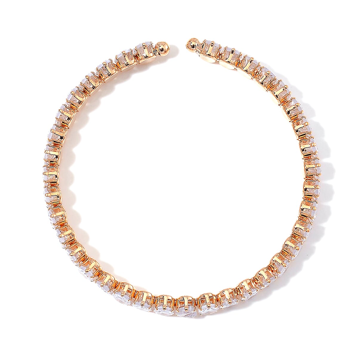 Simulated Diamond Choker Necklace (17 Inches) and Stretch Bracelet in Goldtone 130.00 ctw image number 7