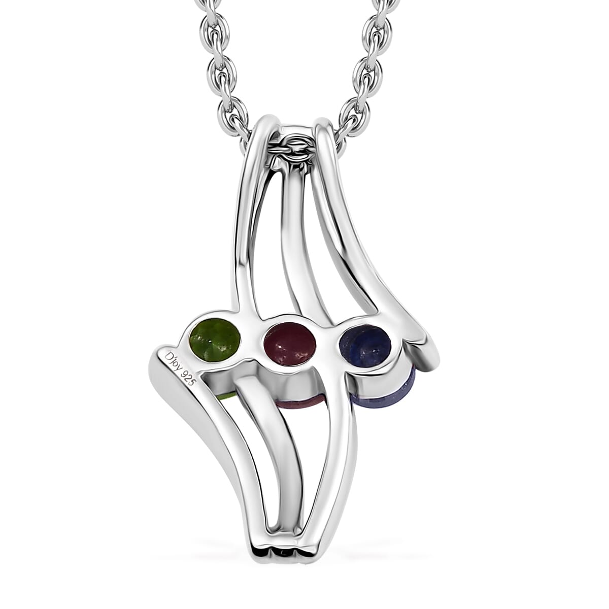 Multi Gemstone 2.00 ctw 3 Stone Ring (Size 6.0) and Pendant in Vermeil YRG & Rhodium Over Sterling Silver with Stainless Steel Necklace 20 Inches image number 8