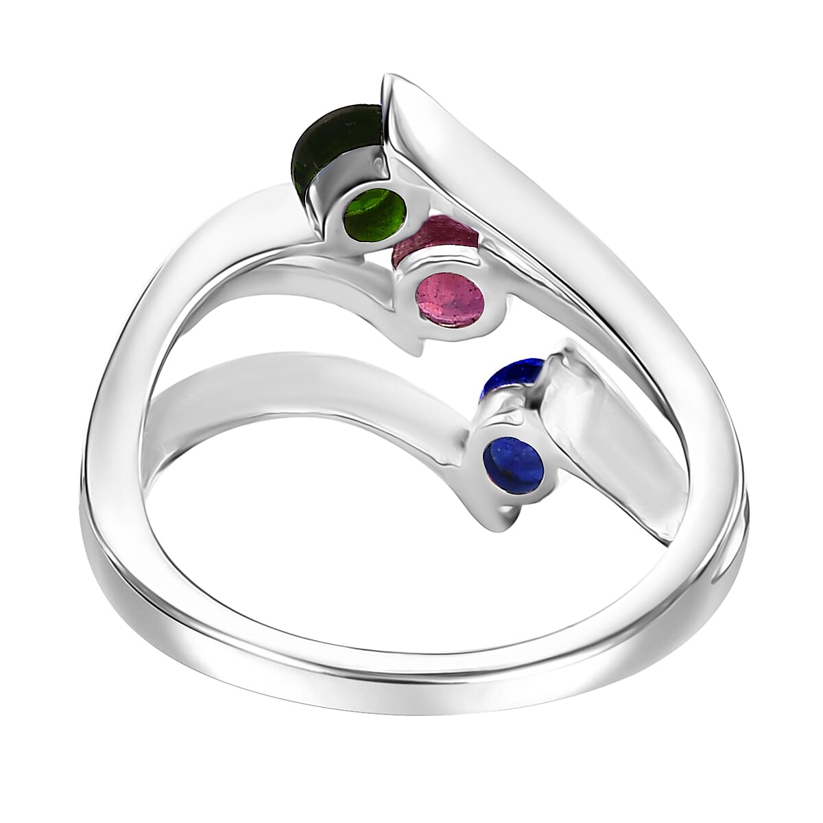 Multi Gemstone 2.00 ctw 3 Stone Ring (Size 8.0) and Pendant in Vermeil YRG & Rhodium Over Sterling Silver with Stainless Steel Necklace 20 Inches image number 5