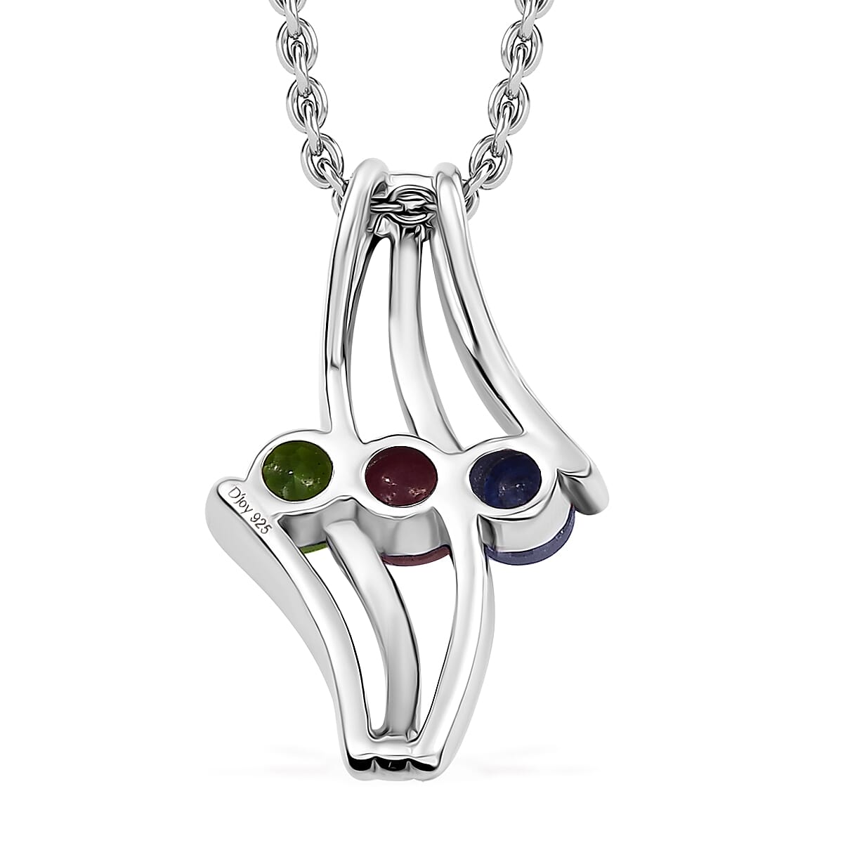Multi Gemstone 2.00 ctw 3 Stone Ring (Size 8.0) and Pendant in Vermeil YRG & Rhodium Over Sterling Silver with Stainless Steel Necklace 20 Inches image number 8