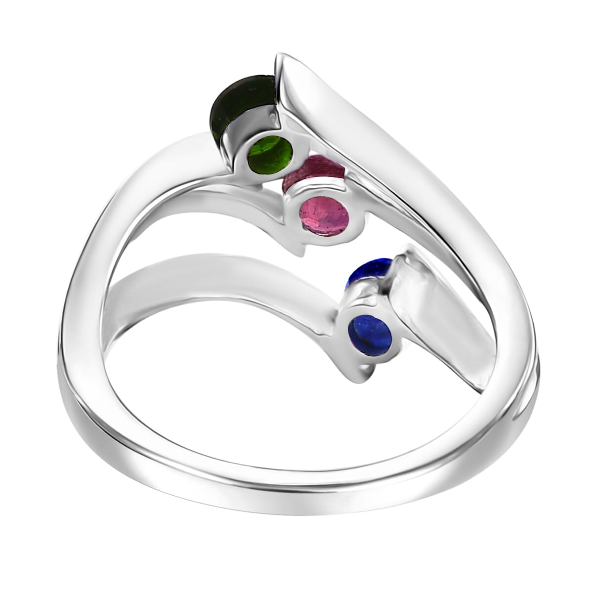 Multi Gemstone 2.00 ctw 3 Stone Ring (Size 9.0) and Pendant in Vermeil YRG & Rhodium Over Sterling Silver with Stainless Steel Necklace 20 Inches image number 5