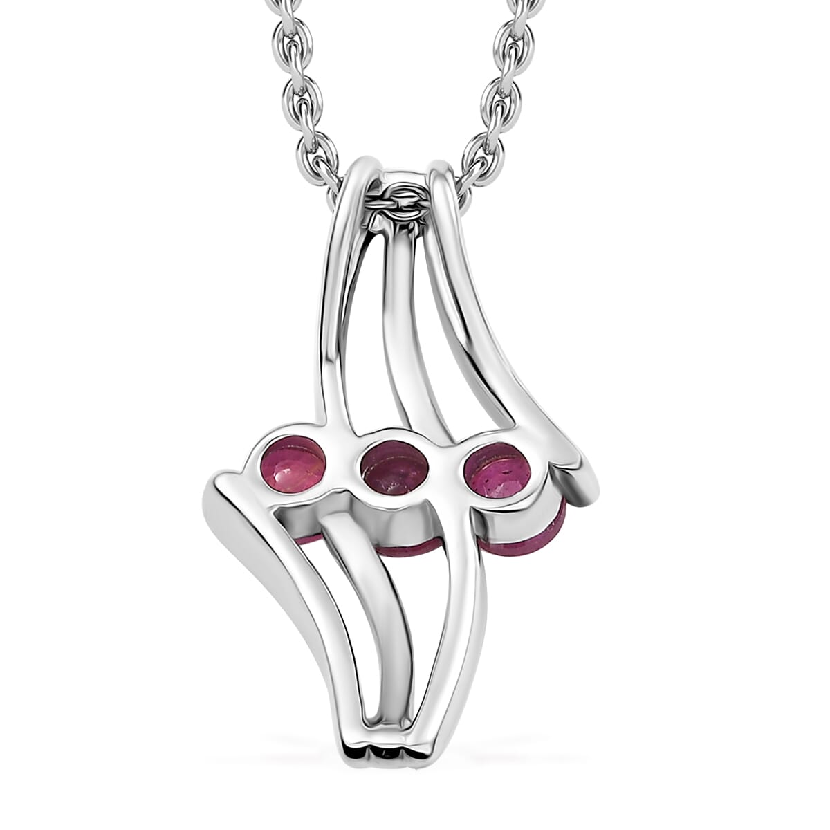 Niassa Ruby (FF) 2.40 ctw 3 Stone Ring (Size 9.00) and Pendant in Vermeil YRG & Rhodium Over Sterling Silver with Stainless Steel Chain 20 Inches image number 8