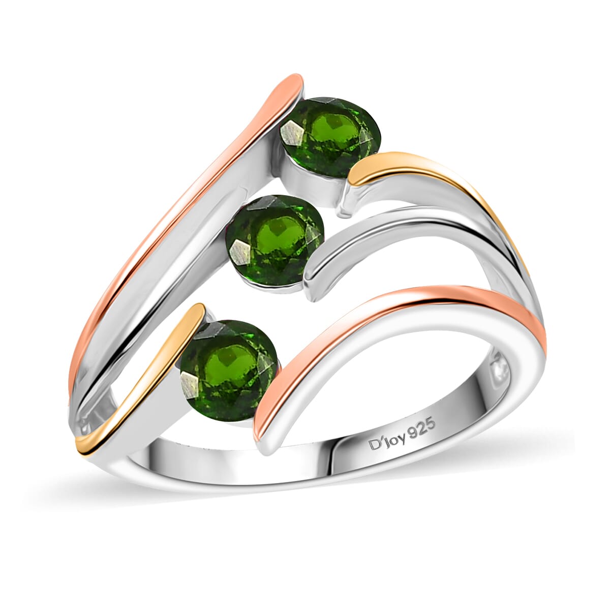 Chrome Diopside 1.80 ctw 3 Stone Ring (Size 6.00) and Pendant in Vermeil YRG & Rhodium Over Sterling Silver with Stainless Steel Chain 20 Inches image number 3