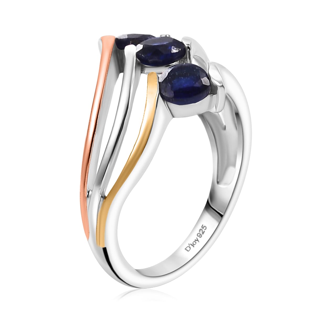 Masoala Sapphire (D) 2.35 ctw 3 Stone Ring (Size 8.00) and Pendant in Vermeil YRG & Rhodium Over Sterling Silver with Stainless Steel Chain 20 Inches image number 4