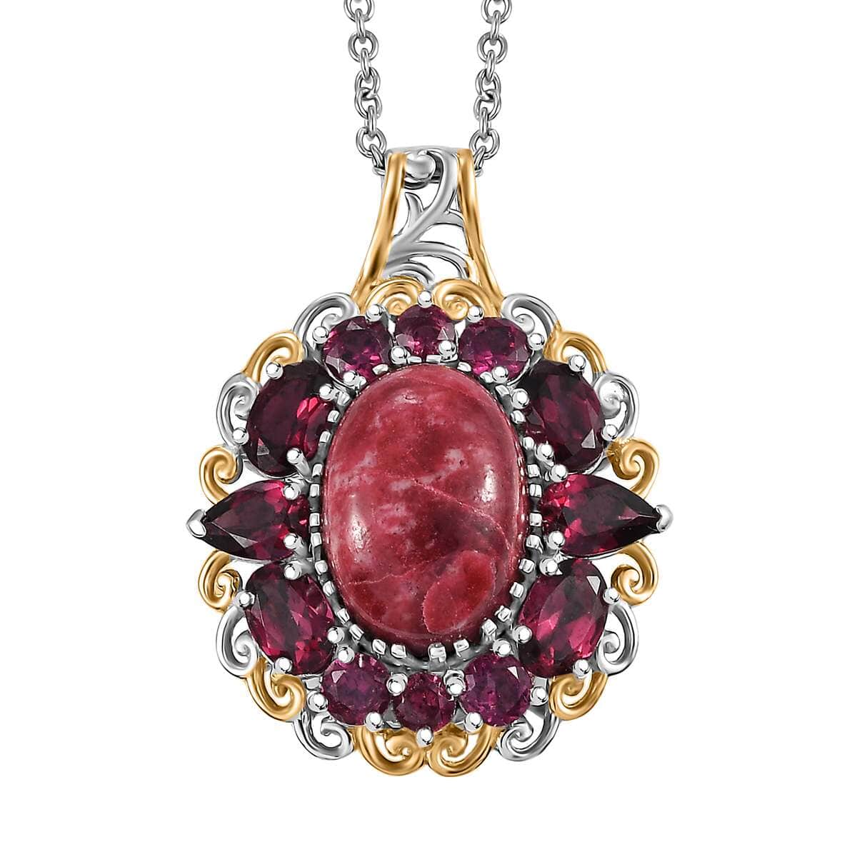 Karis Norwegian Thulite and Orissa Rhodolite Garnet 13.10 ctw Eternal Rose Pendant in 18K YG Plated and Platinum Bond with Stainless Steel Necklace 20 Inches image number 0