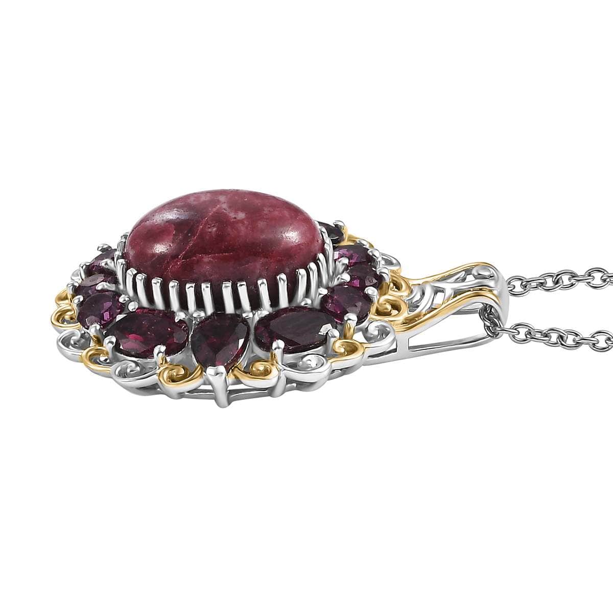 Karis Norwegian Thulite and Orissa Rhodolite Garnet 13.10 ctw Eternal Rose Pendant in 18K YG Plated and Platinum Bond with Stainless Steel Necklace 20 Inches image number 3