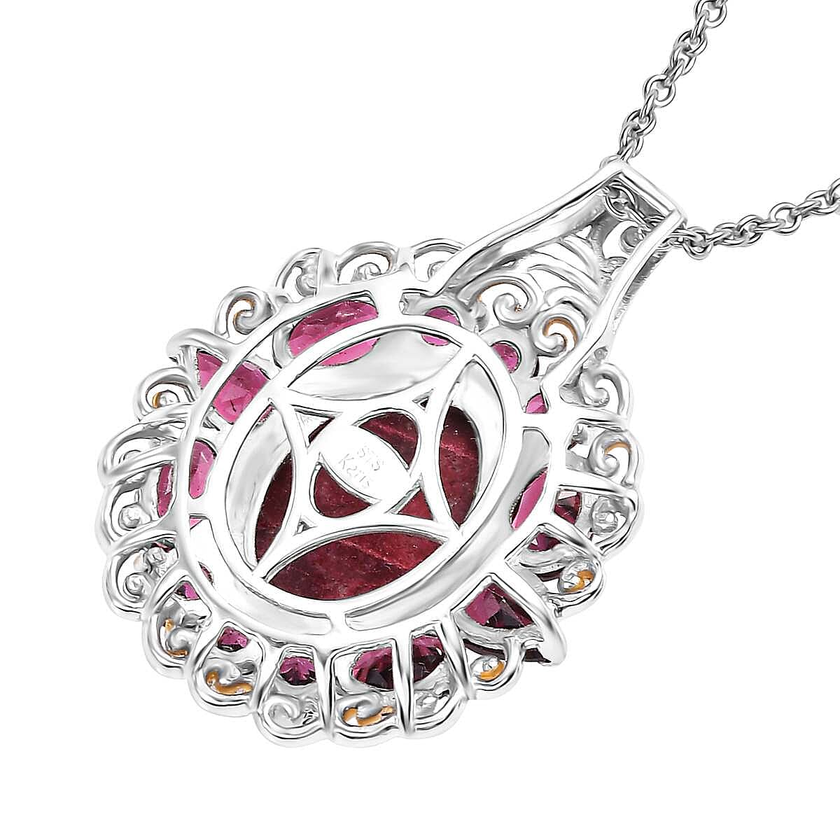 Karis Norwegian Thulite and Orissa Rhodolite Garnet 13.10 ctw Eternal Rose Pendant in 18K YG Plated and Platinum Bond with Stainless Steel Necklace 20 Inches