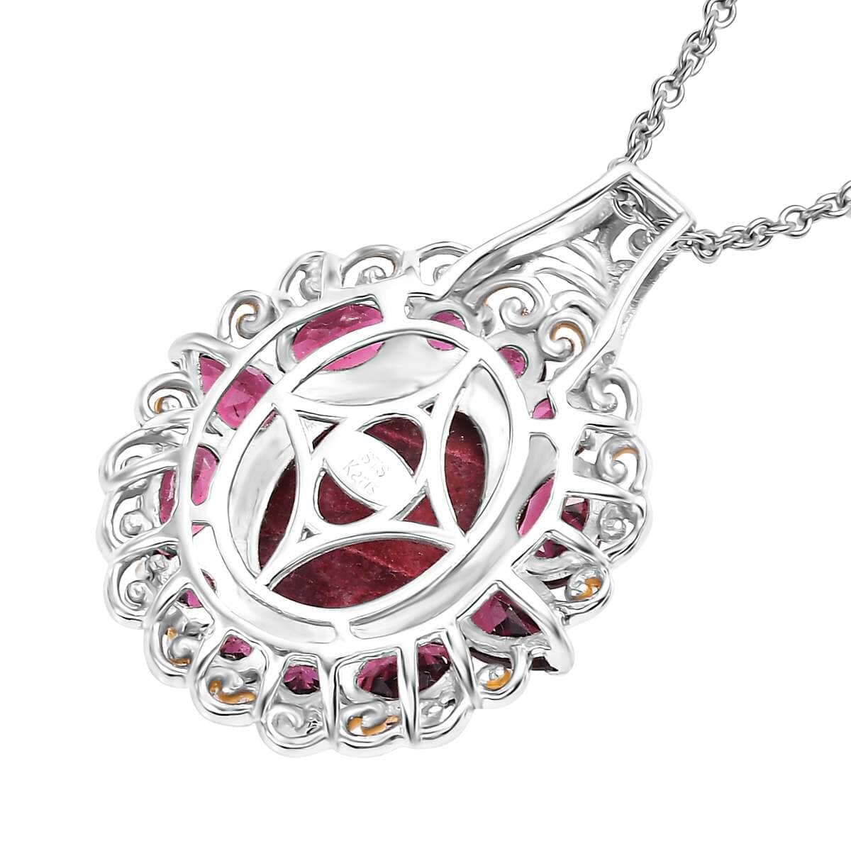 Karis Norwegian Thulite and Orissa Rhodolite Garnet 13.10 ctw Eternal Rose Pendant in 18K YG Plated and Platinum Bond with Stainless Steel Necklace 20 Inches image number 4