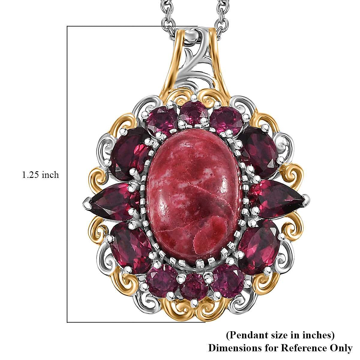 Karis Norwegian Thulite and Orissa Rhodolite Garnet 13.10 ctw Eternal Rose Pendant in 18K YG Plated and Platinum Bond with Stainless Steel Necklace 20 Inches