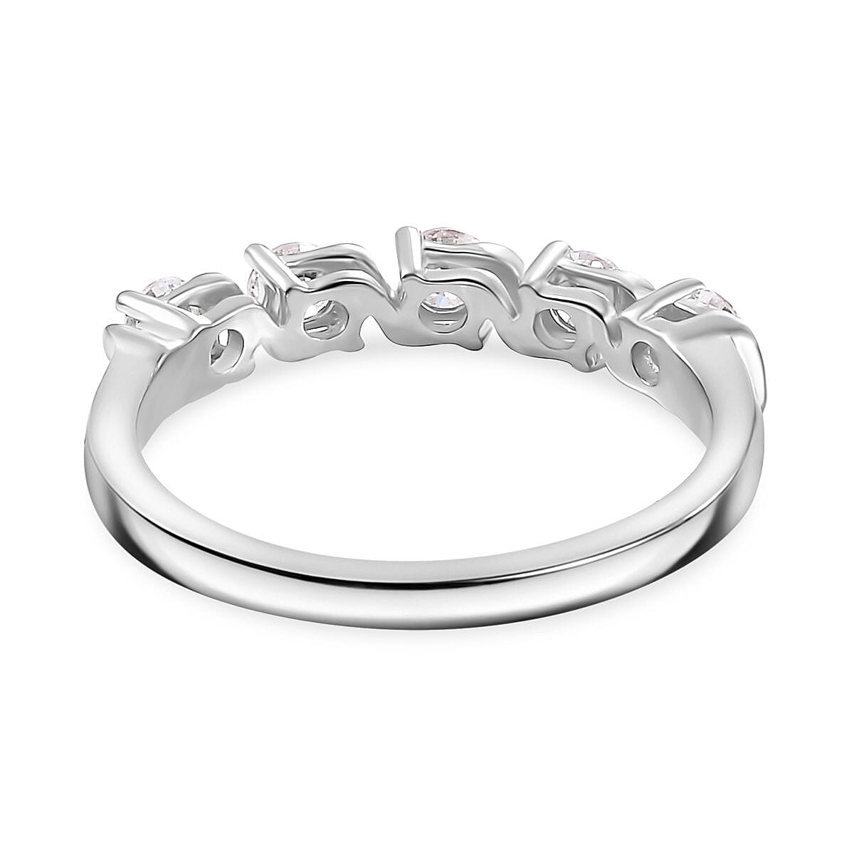 Set of 3 Moissanite 2.75 ctw Swirl Wave Bangle Bracelet (7.25In), Ring (Size 5.0) and Solitaire Stud Earrings in Rhodium Over Sterling Silver image number 4