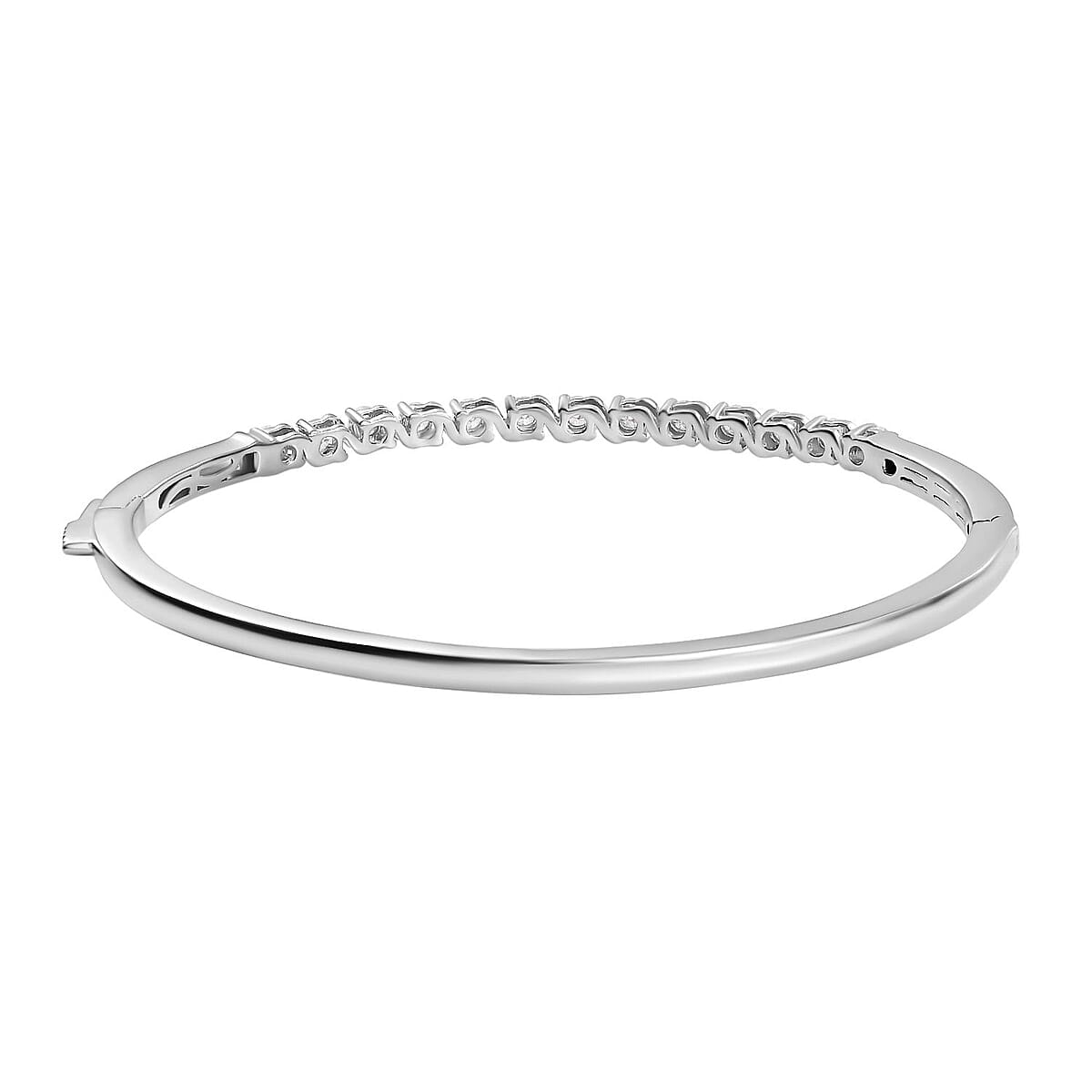 Set of 3 Moissanite 2.75 ctw Swirl Wave Bangle Bracelet (7.25In), Ring (Size 5.0) and Solitaire Stud Earrings in Rhodium Over Sterling Silver image number 6