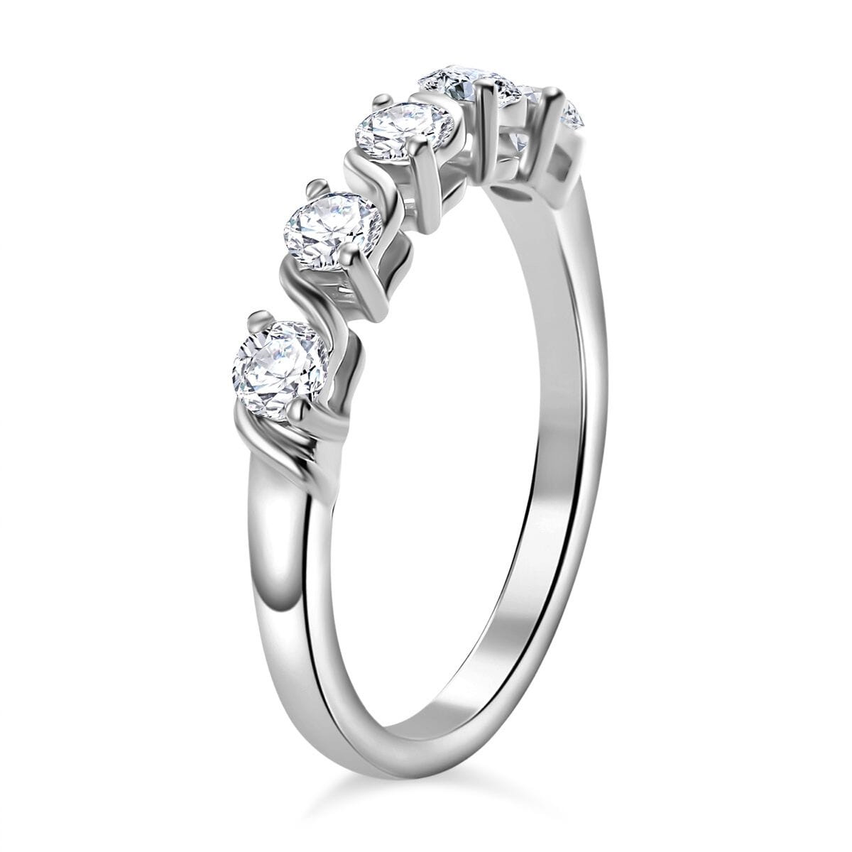 Set of 3 Moissanite 2.75 ctw Swirl Wave Bangle Bracelet (7.25In), Ring (Size 6.0) and Solitaire Stud Earrings in Rhodium Over Sterling Silver image number 3