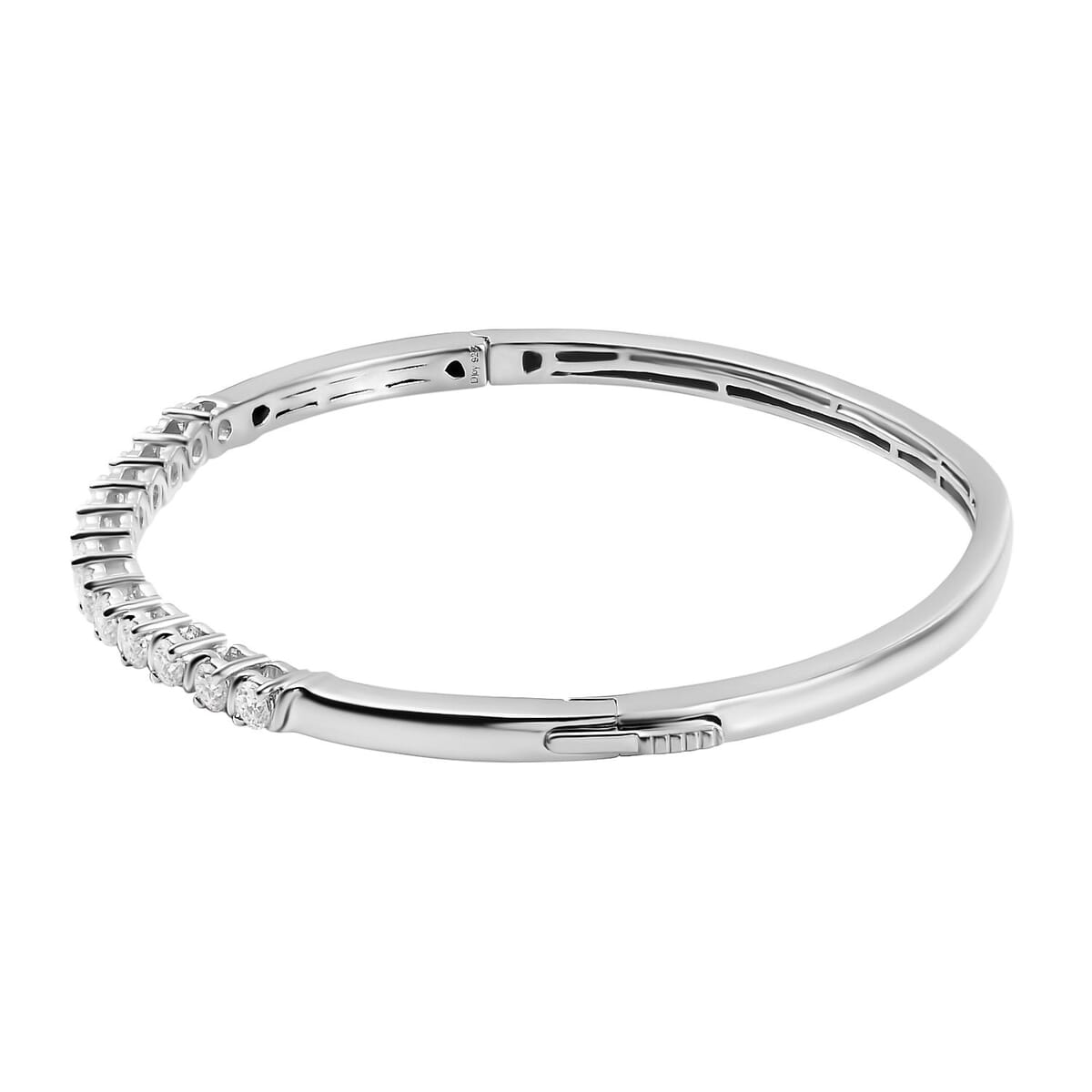 Set of 3 Moissanite 2.75 ctw Swirl Wave Bangle Bracelet (7.25In), Ring (Size 6.0) and Solitaire Stud Earrings in Rhodium Over Sterling Silver image number 5