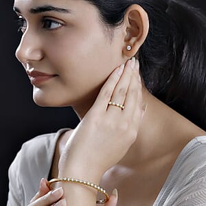 Set of 3 Moissanite 2.75 ctw Swirl Wave Bangle Bracelet (7.25In), Ring (Size 5.0) and Solitaire Stud Earrings in 18K Vermeil Yellow Gold Over Sterling Silver